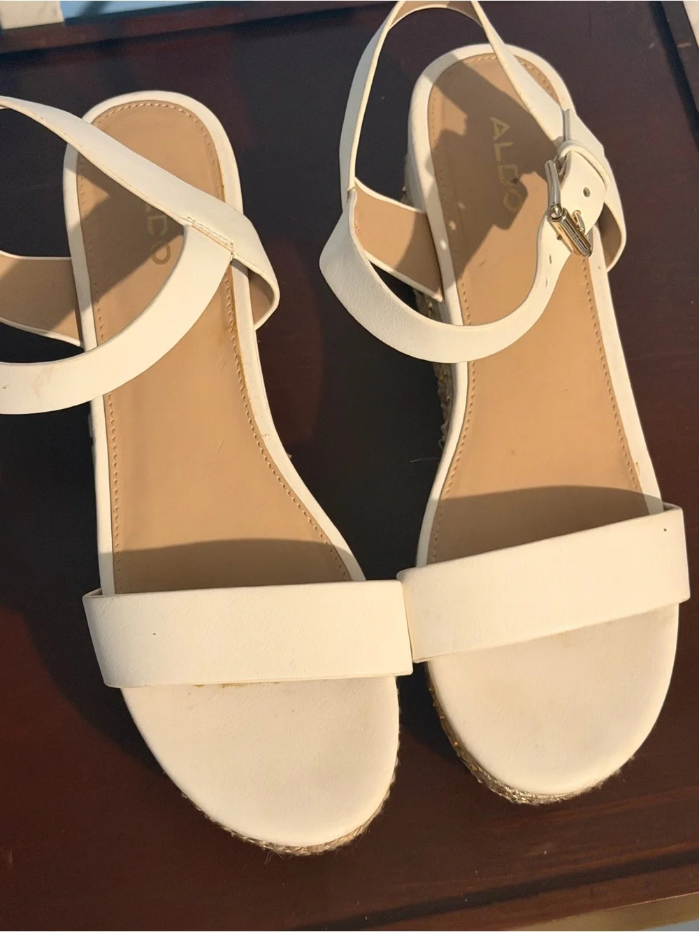 Aldo White Platform Espadrille Sandals with Gold Accent
